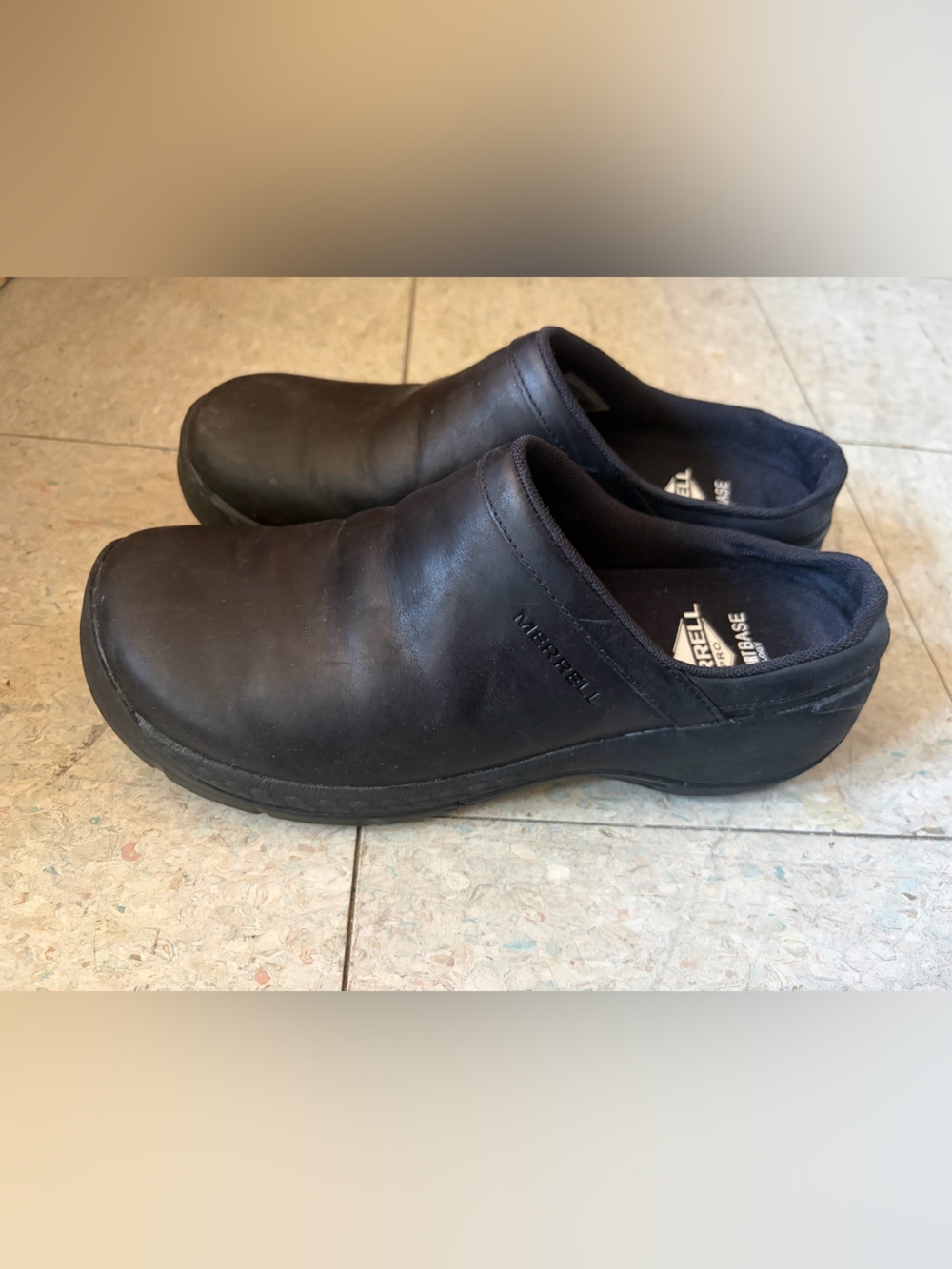 Merrell Women's Black Leather Slip-On Clogs — Casual Work Shoes
